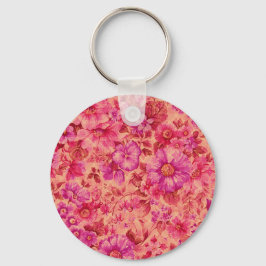 Various Blooming Flowers in Warm Pink and Purple Nyckelring