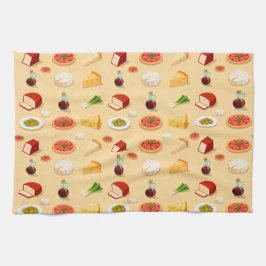 various cheeses appetizers and mini pizzas kökshandduk