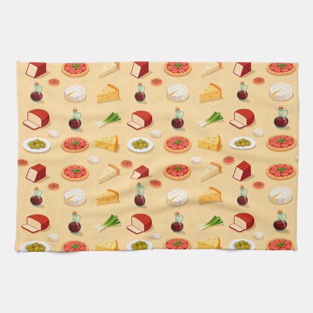 various cheeses appetizers and mini pizzas kökshandduk (Horisontell)