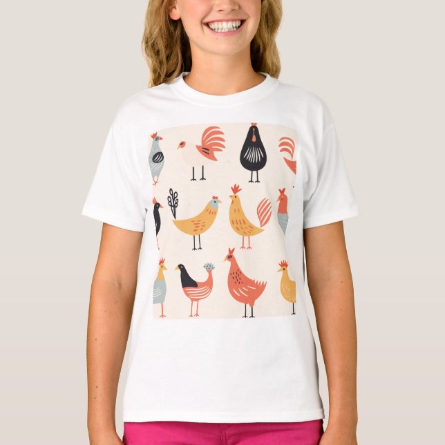 Various chickens on a white background t shirt (Framsida)