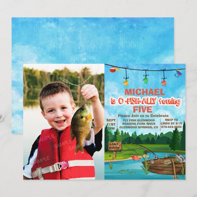 VARJE ÅLDER - Borta inbjudan till fiske på födelse (Fram/baksida)