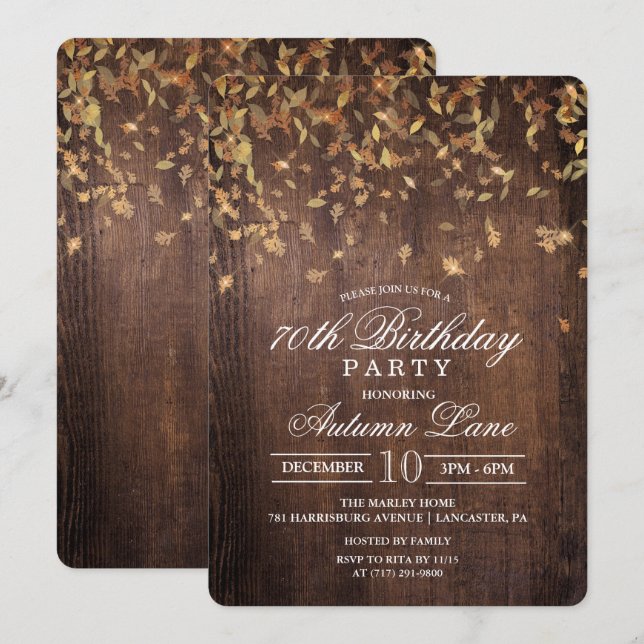 VARJE ÅLDER - Fallande Löv-inbjudan på födelsedage Inbjudningar (Fram/baksida)