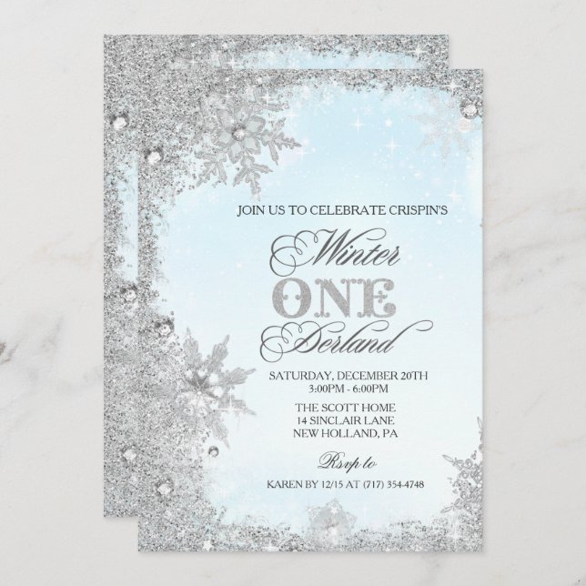 VARJE ÅLDER - Helgdag Winter Birthday-inbjudan Inbjudningar (Fram/baksida)