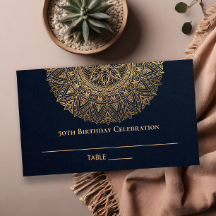 VARJE ÅLDER NAVY GULD ORNATE MANDALA 50:E BIRTHDAY PLACERINGSKORT