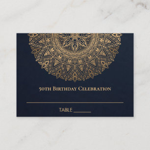 VARJE ÅLDER NAVY GULD ORNATE MANDALA 50:E BIRTHDAY PLACERINGSKORT