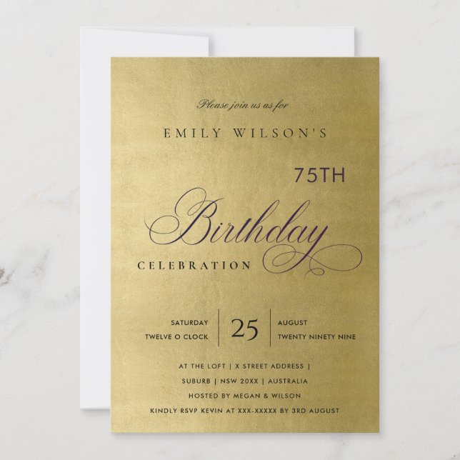 VARJE ÅLDERSMÄSSIG ELEGANT GULD TYPOGRAFI BIRTHDAY INBJUDNINGAR (Framsida)