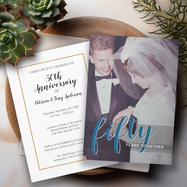 VARJE ÅR - 50:e Bröllop-årsdagen och fotodagen Inbjudningar (Wedding Anniversary Invitation)