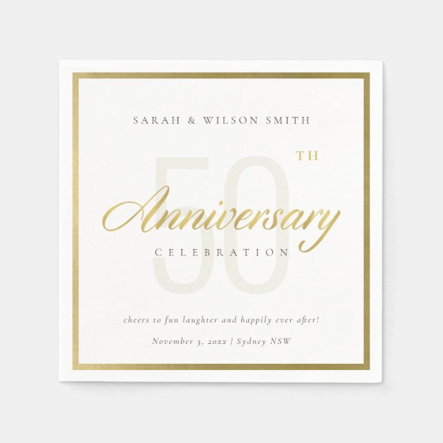 VARJE ÅR ELEGANT GULD TYPOGRAFI ÅRSDAG PAPPERSSERVETT (Framsidan)