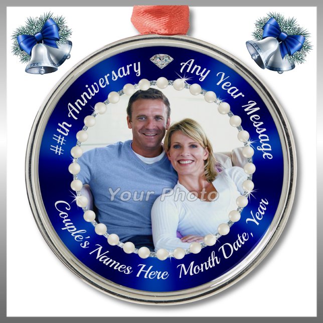 VARJE ÅR, Personligens årsdag Julgransprydnad Metall (10th anniversary ornament. 30th anniversary, pearl ornament. Personalised Anniversary Ornament.)