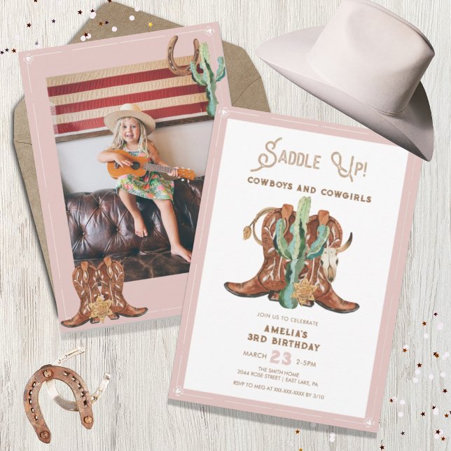 Varje år Rosa Western Cowgirl Birthday Inbjudningar (Skapare uppladdad)