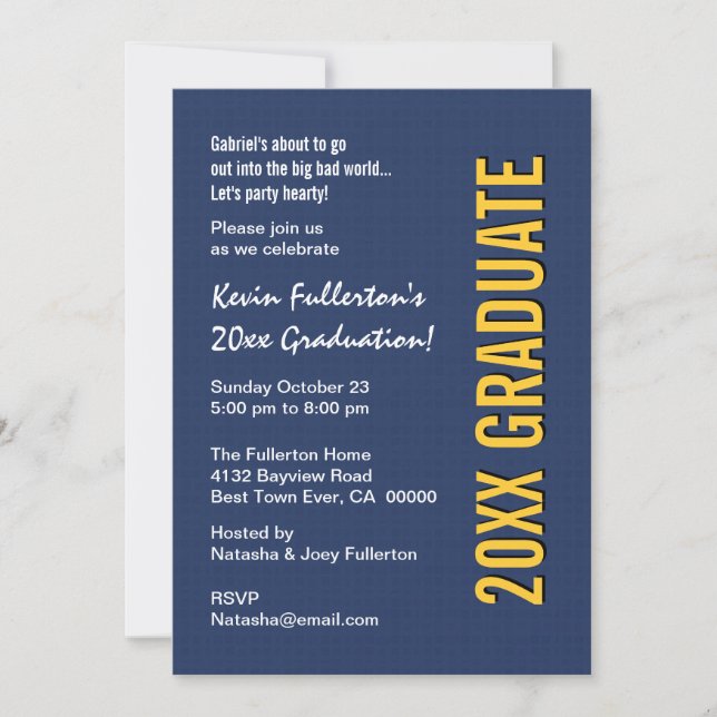 Varje år Studentfest Blue och Guld v04 Inbjudningar (Framsida)