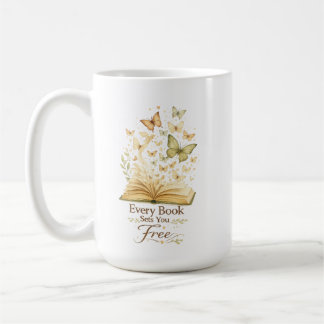 Varje bok befriar dig | Bokälskande fjäril Kaffemugg