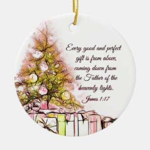 Varje Bra och Perfekt Gift James 1:17, jul Julgransprydnad Keramik