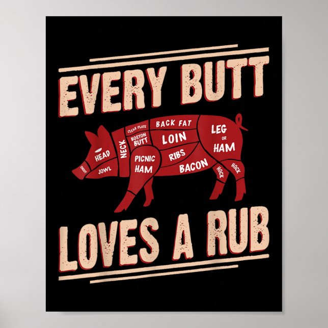 Varje Butt Kärlek Rub Grilling Bbq Smoker Gift Pap Poster (Framsidan)