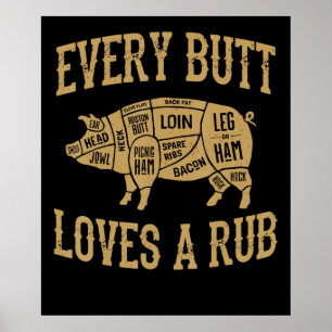 Varje Button Kärlek A Bra Rub Funny Gris Gris BBQ Poster