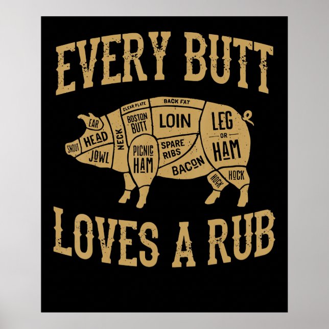 Varje Button Kärlek A Bra Rub Funny Gris Gris BBQ Poster (Framsidan)