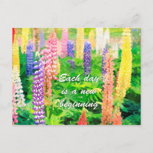 Varje dag är en ny, begynnelsefärgad, Lupine-blomm Vykort