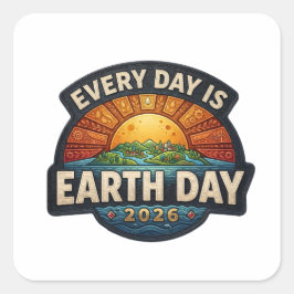 Varje Dag är Jordens Dag 2026 | Eco Märkesdesign Fyrkantigt Klistermärke