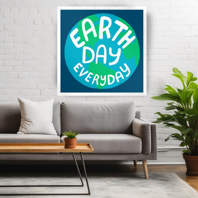 VARJE DAG BEHANDLAD Globe-planet Poster (EARTH DAY EVERY DAY Handlettered Globe Planet Poster
)