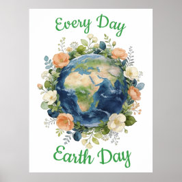 Varje Dag Jordens Dag Blommig Krans Jord Poster