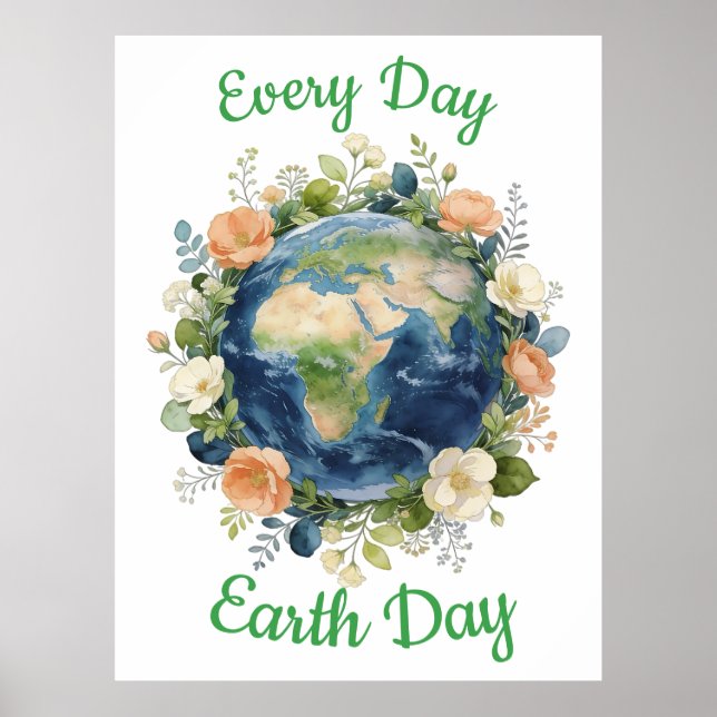Varje Dag Jordens Dag Blommig Krans Jord Poster (Framsidan)