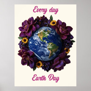 Varje Dag Jordens Dag Blommig Planet Design Poster