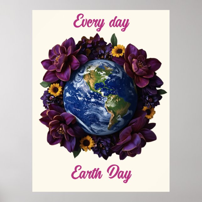 Varje Dag Jordens Dag Blommig Planet Design Poster (Framsidan)