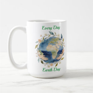 Varje Dag Jordens Dag Blomster Glob Med Händer Kaffemugg
