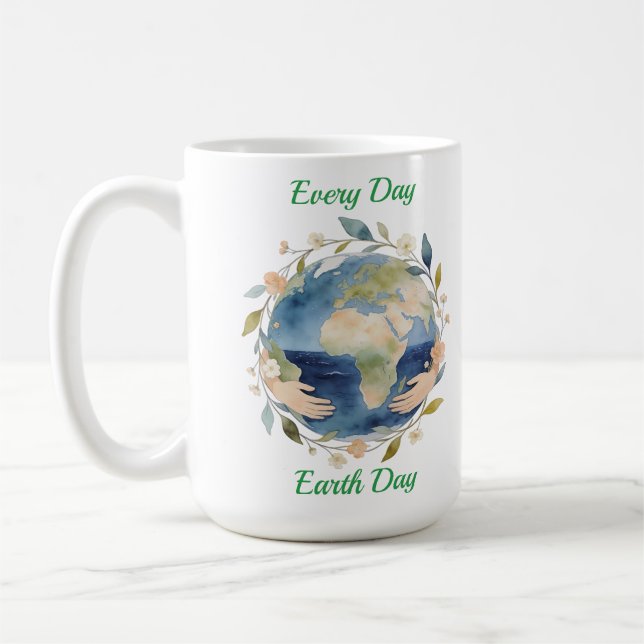 Varje Dag Jordens Dag Blomster Glob Med Händer Kaffemugg (Vänster)