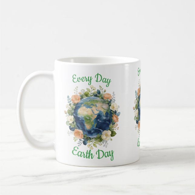 Varje Dag Jordens Dag Blomsterkrans Jorden Kaffemugg (Vänster)
