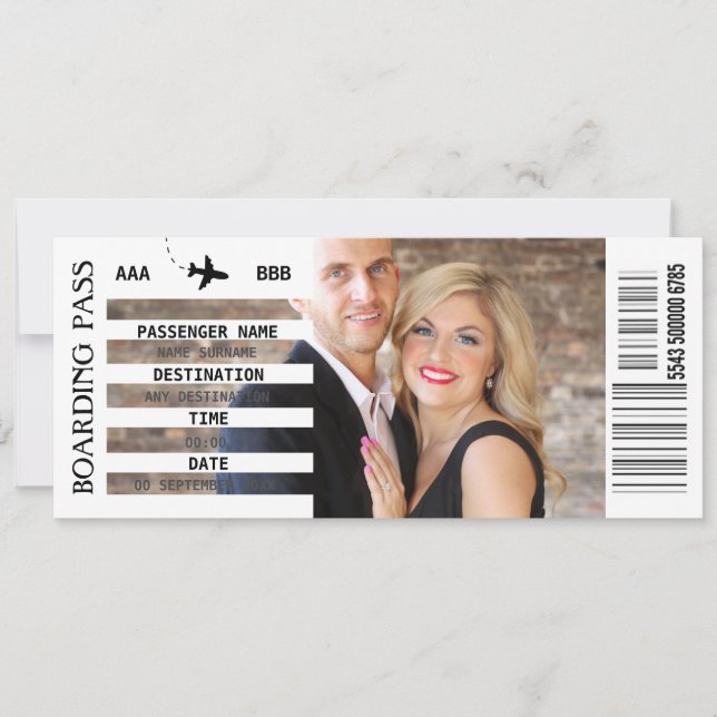 VARJE destinationsboardingpass som kommer bort DIY Inbjudningar (Framsida)