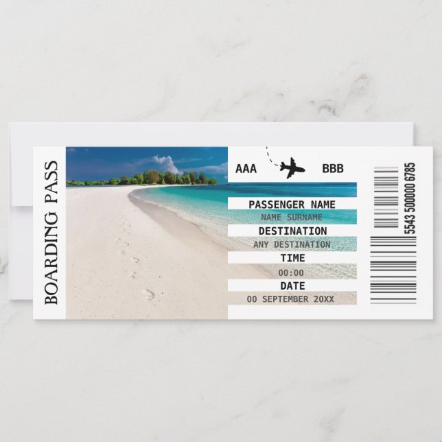 VARJE destinationsboardingpass som kommer bort DIY Inbjudningar (Framsida)