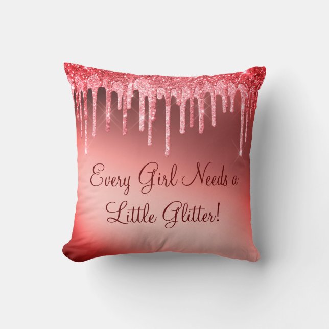 Varje flicka behöver Glitter Girly Cinnamon Red Kudde (Framsida)