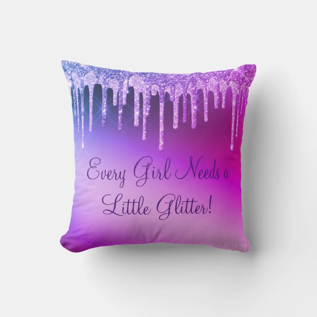 Varje flicka behöver Glitter Girly Söt Lila Kudde (Framsida)