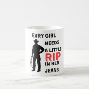 Varje flicka behöver lite rippa i sina Jeans, cowb Kaffemugg