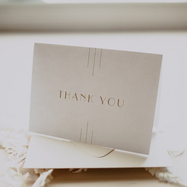 VARJE Guld Art Deco Simple Geometric Bröllop Tack Kort (EVERLY Gold Art Deco Simple Geometric Wedding Thank You Card)