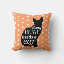 Varje hem behöver en katt Orange Polka dots Kudde