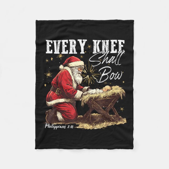 Varje Knä Skall Buga Jul Santa Julkrubba Scen Fleecefilt (Framsidan)