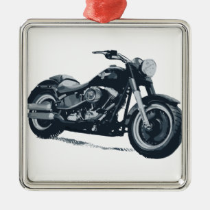 Varje pojke älskar en fet blåttamerikanmotorcyke julgransprydnad metall