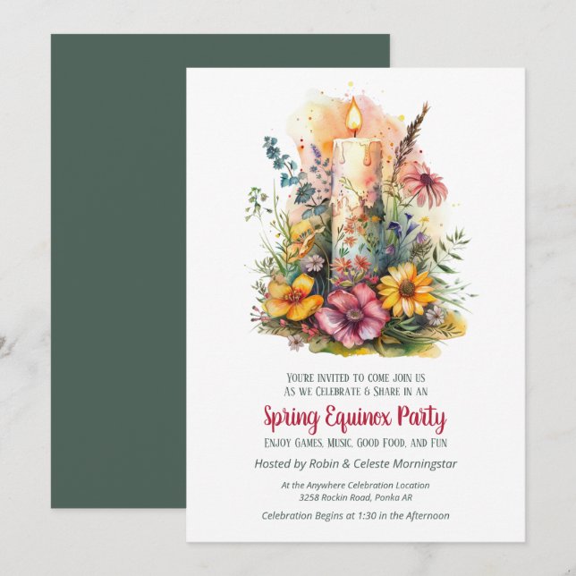 Vårjevndagsfest Vilda blommor & Ljus Sabbat Inbjudningar (Fram/baksida)