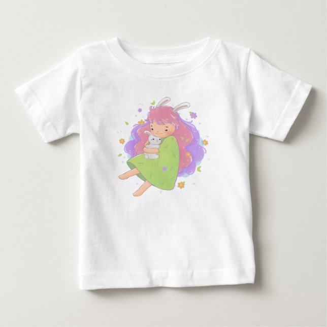 Vårkanin Flicka Illustration T Shirt (Framsida)
