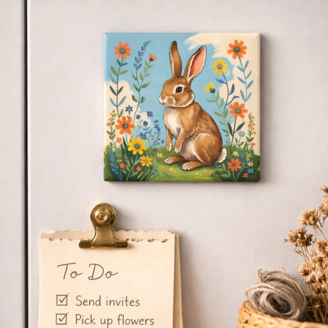 Vårkanin med vilda blommor magnet (Skapare uppladdad)