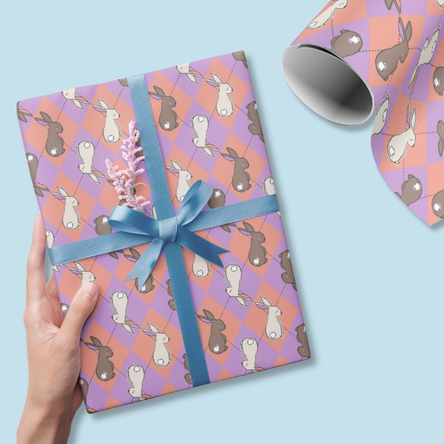Vårkanin Rosa och Lila Pastell Argyle  Presentpapper (Easter rabbit pastel wrapping paper is cute throughout spring and beyond!)