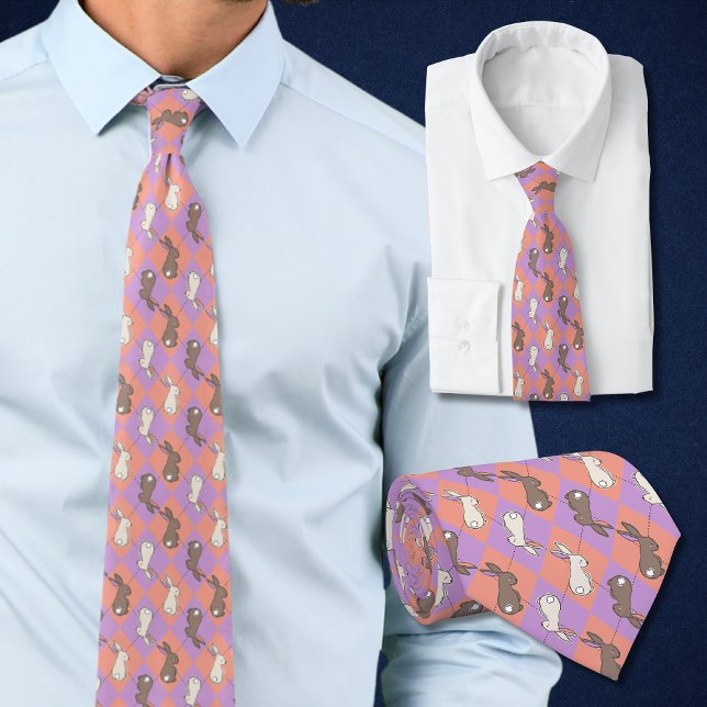 Vårkanin Rosa och Lila Pastell Argyle Slips (Easter tie with rabbits is perfect for spring in pastel argyle of pink and purple. )