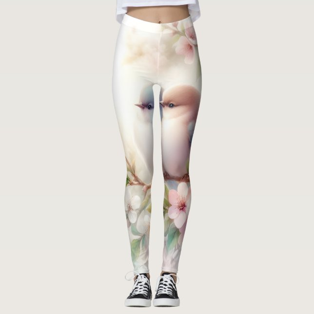 Vårkärleksfåglar Körsbärsblomning Blommig Leggings (Framsida)
