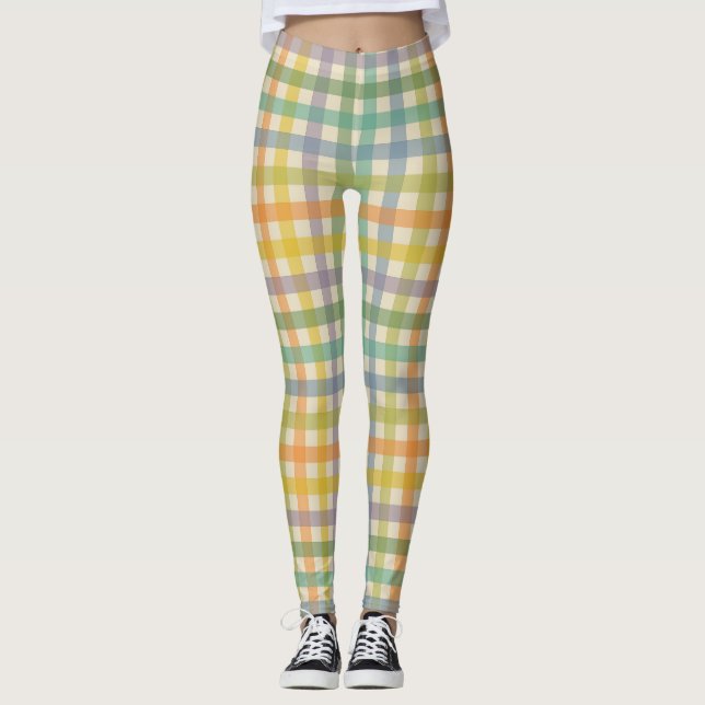 Vårkaroad mönster i orange grönt och brunt leggings (Framsida)