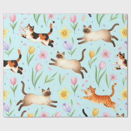 Vårkatparad – Hoppande Katter & Blommor Presentpapper