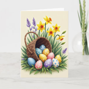 Vårkorg Ägg Blommig Konst Kort