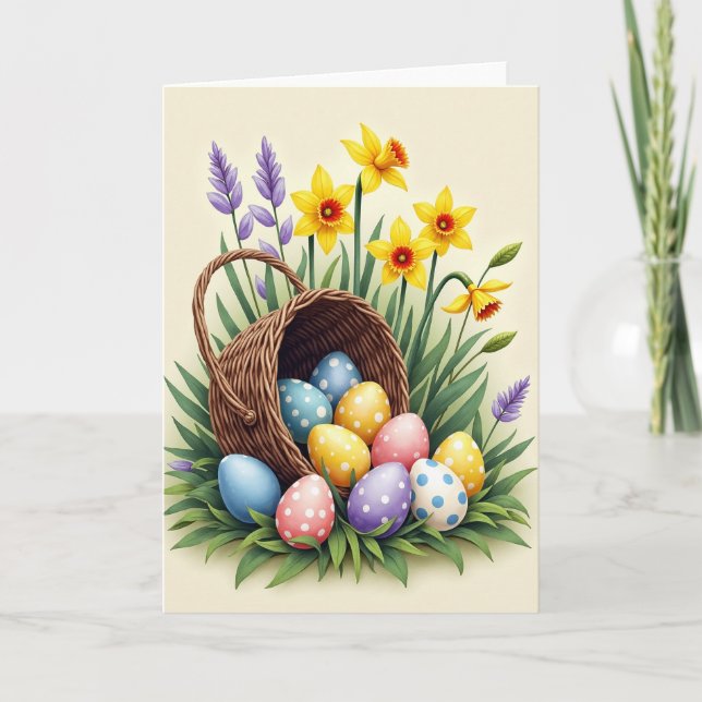 Vårkorg Ägg Blommig Konst Kort (Framsida)