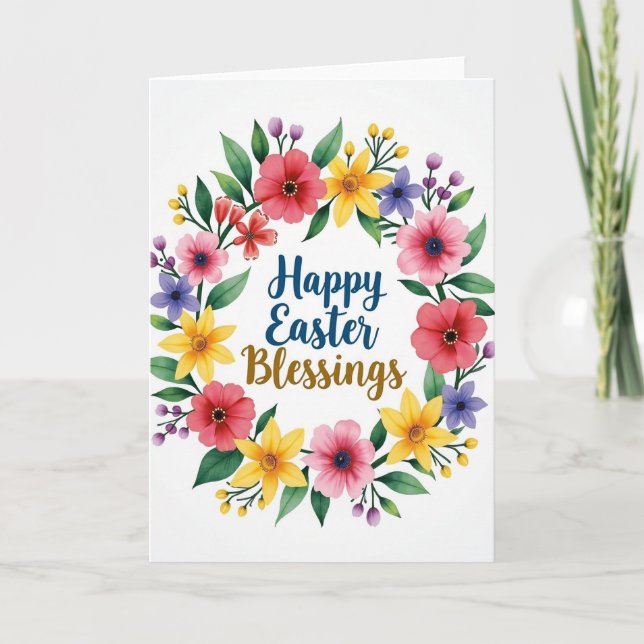 Vårkort med blommiga välsignelser kort (Framsida)